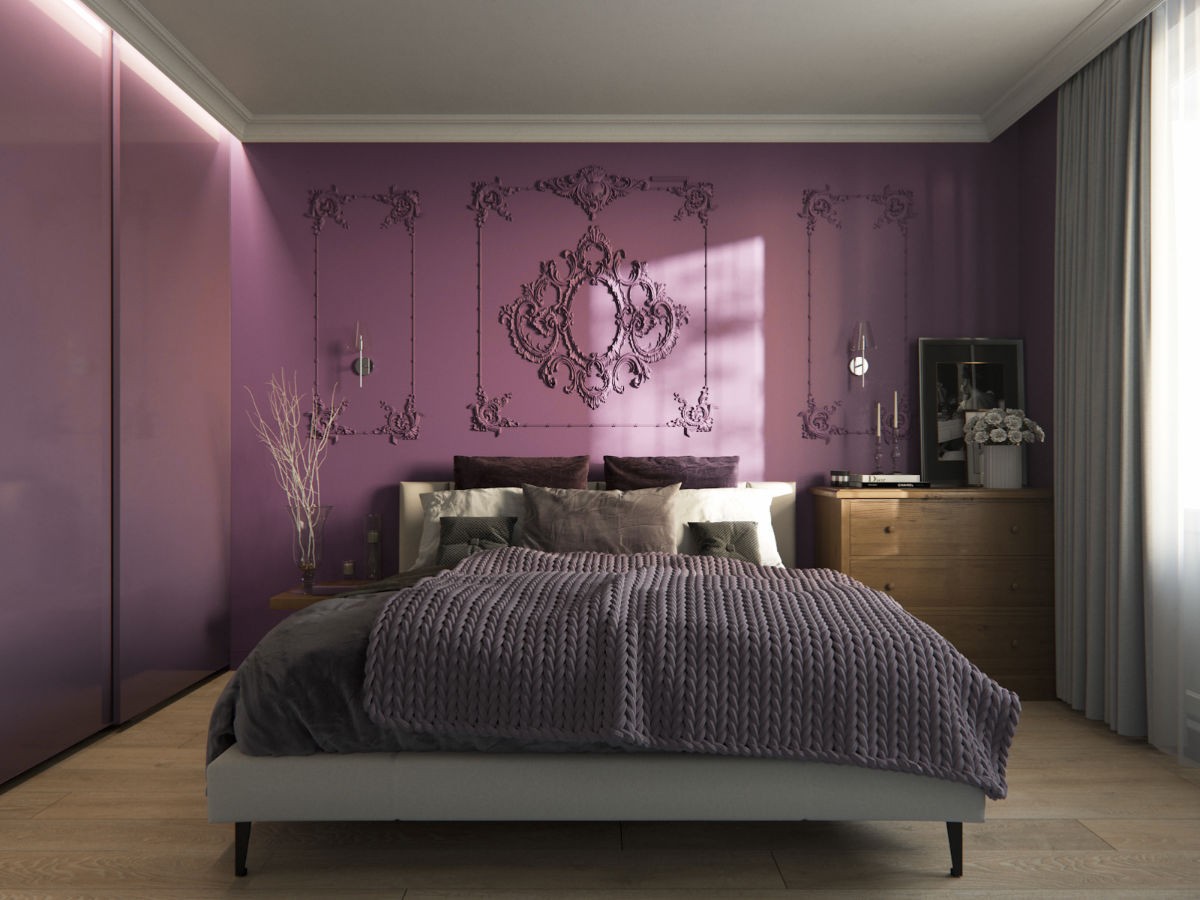 Phối phòng ngủ màu tím lãng mạn cho trung niên