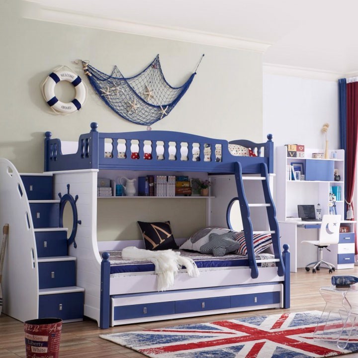Giường tầng màu xanh thủy thủ đáng yêu cho bé trai năng động