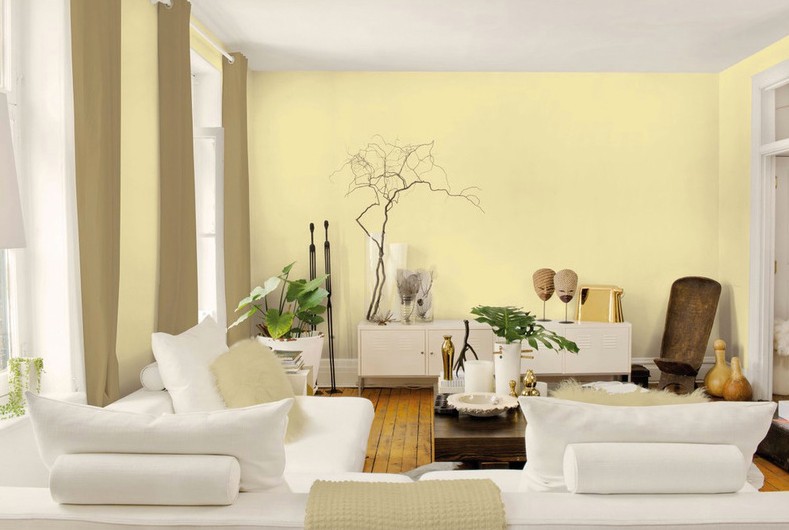 Sơn màu vàng nhạt cho phòng khách đẹp hiện đại