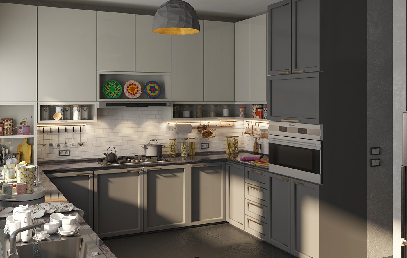 Tủ bếp màu xám dễ kết hợp với nội thất khác