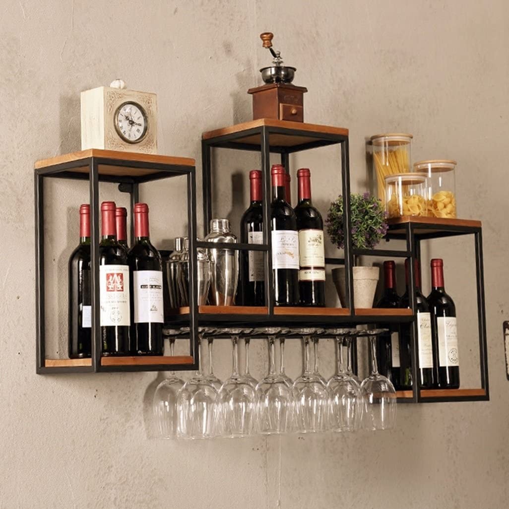 Tủ rượu treo tường với khung sắt mặt gỗ sang trọng