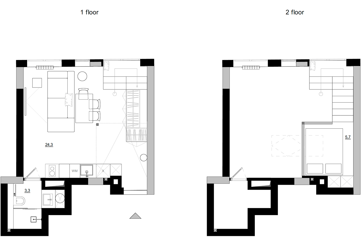Mặt bằng thiết kế căn hộ studio 30m2