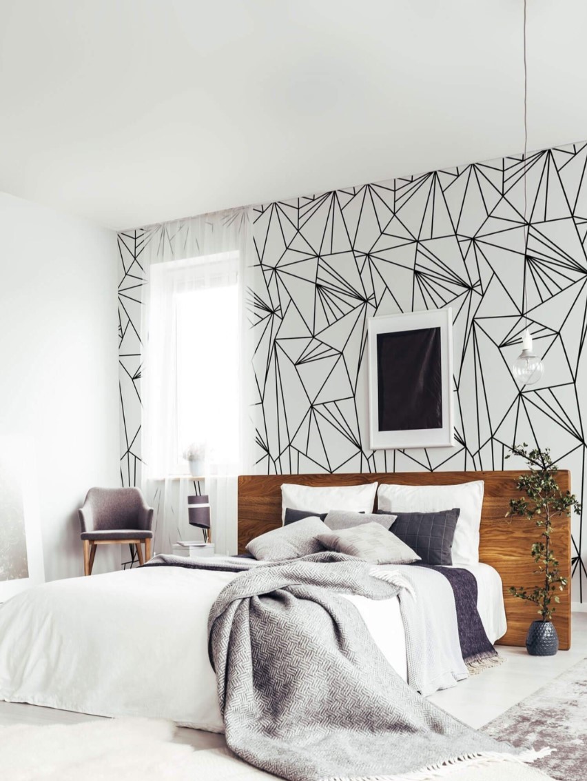 Hình vẽ trang trí tường phòng ngủ hình khối hiện đại
