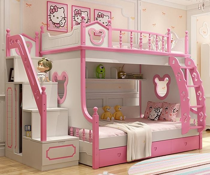 Thiết kế giường tầng Hello Kitty màu hồng xinh xắn cho các bé gái