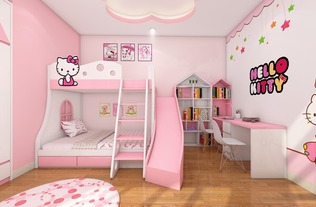 Mẫu phòng ngủ Hello Kitty có cầu trượt đa năng cho bé