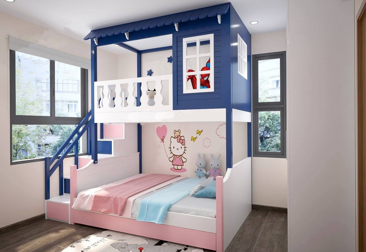 Giường tầng Hello Kitty kiểu dáng ngôi nhà được thiết kế an toàn