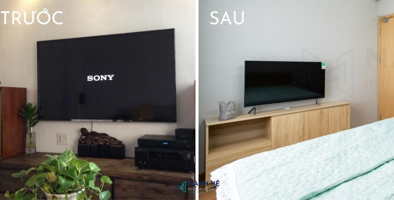 Cải tạo không gian để xem tivi trong phòng ngủ nhỏ hiện đại