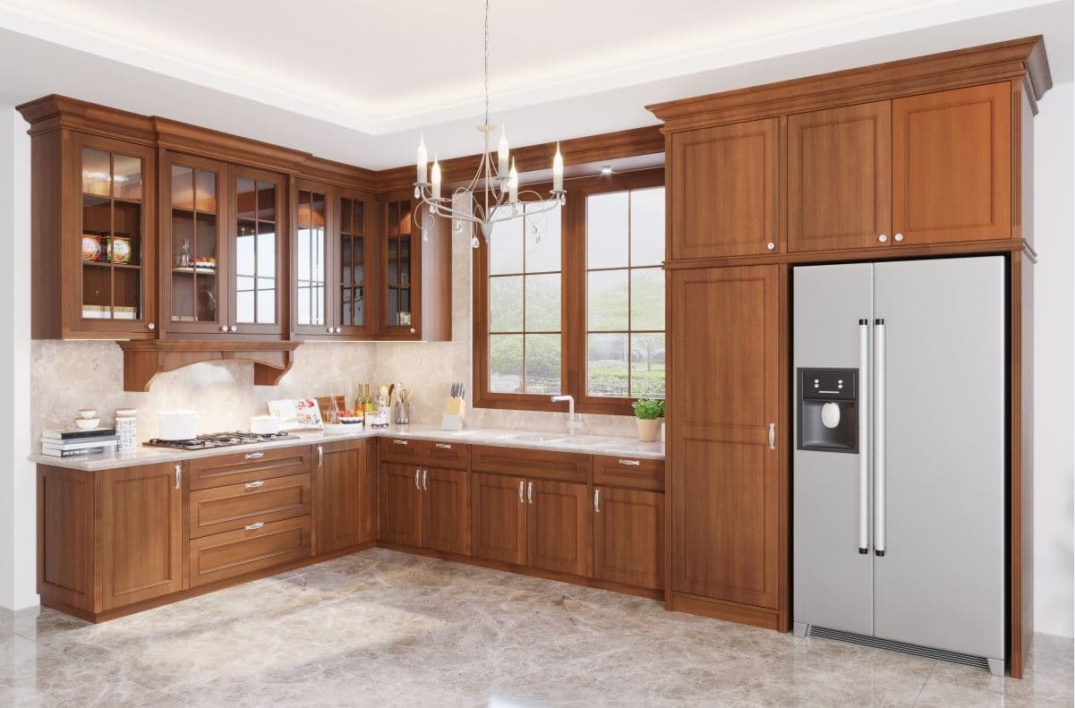 Thiết kế tủ bếp đụng trần tối ưu diện tích phòng bếp nhà ống 5m
