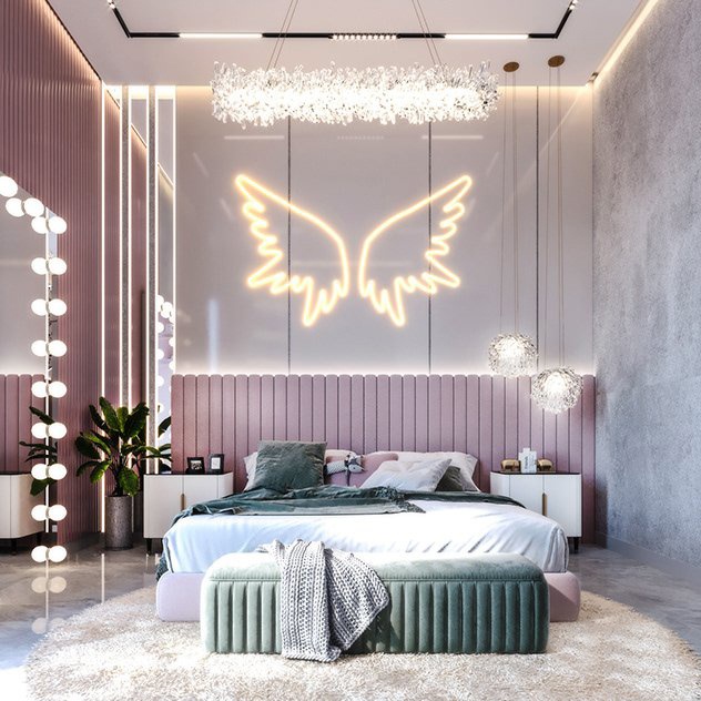 Mẫu phòng ngủ màu hồng xanh lá sáng tạo
