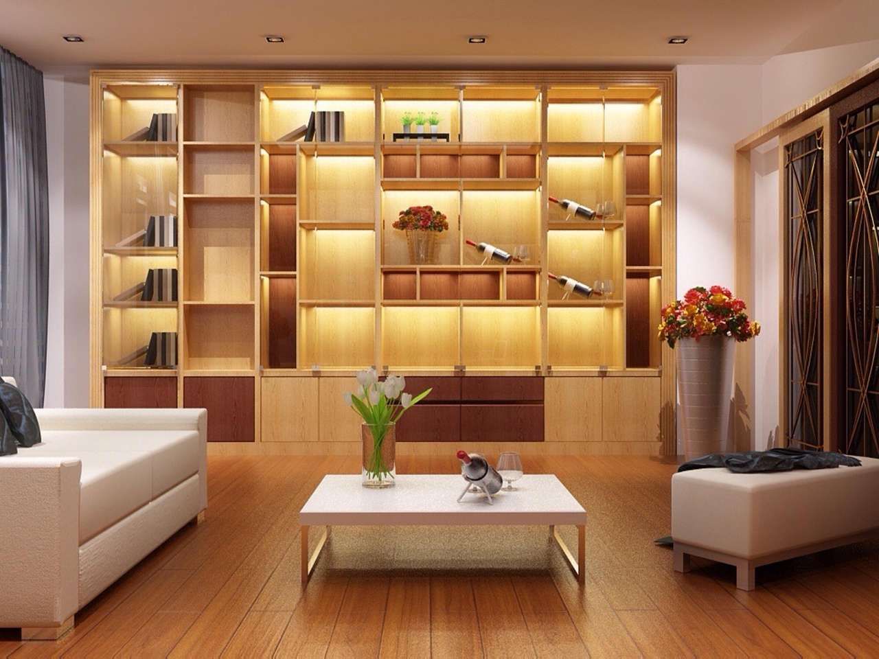 Tủ rượu ngăn phòng khách và bếp đẹp hiện đại