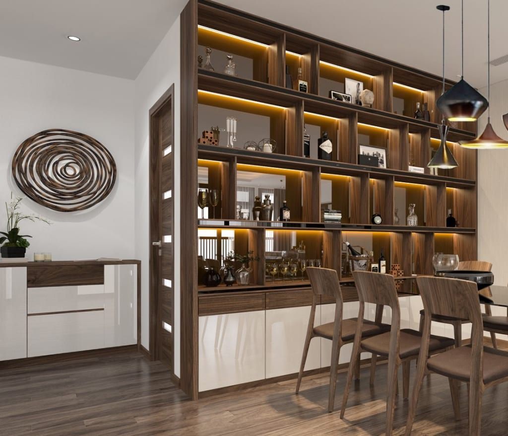 Tủ rượu ngăn phòng khách bếp bằng gỗ công nghiệp