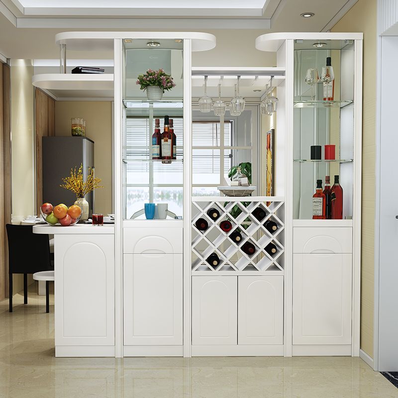 Tủ rượu kết hợp quầy bar bằng gỗ công nghiệp sơn trắng