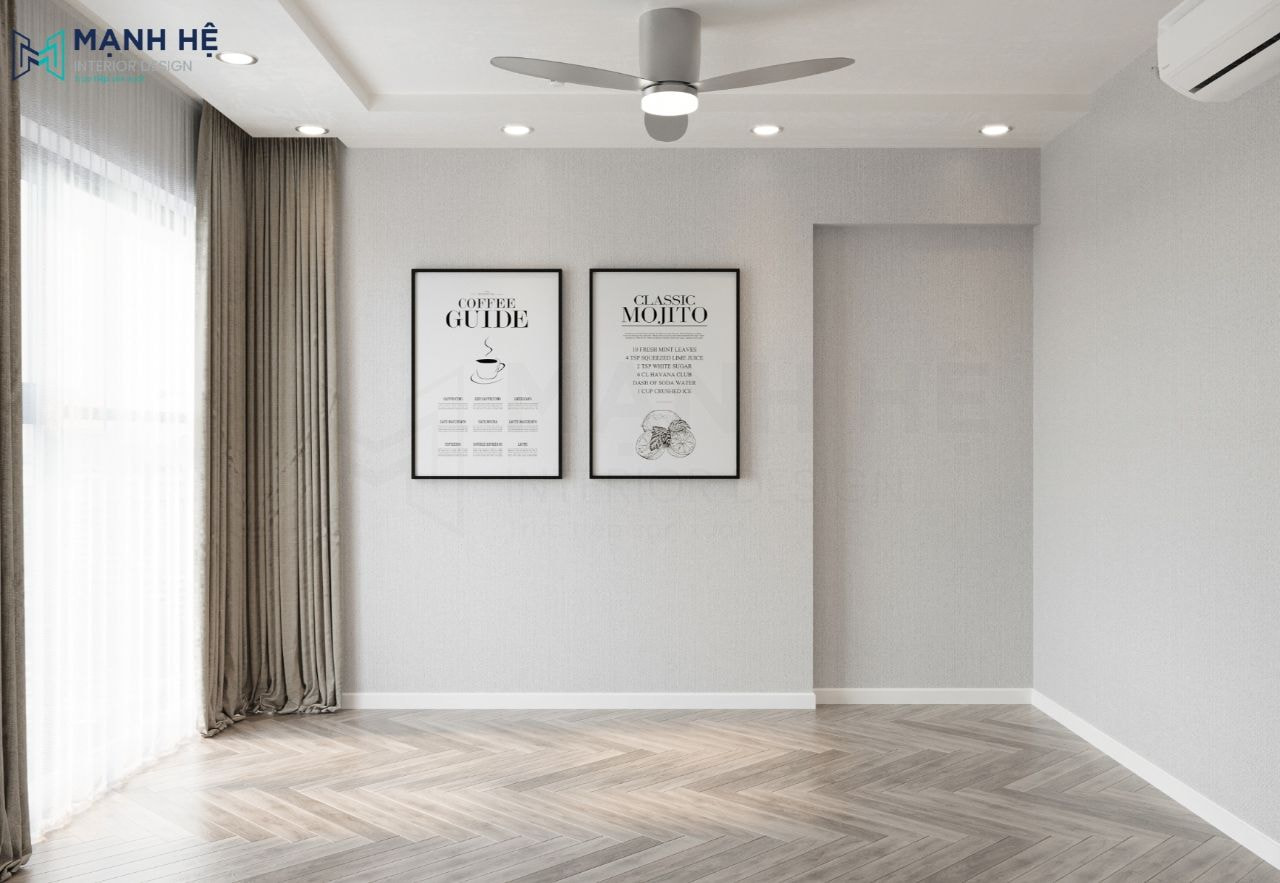 Phòng ngủ khách sau khi được Mạnh Hệ thiết kế đèn, trần, sàn, tường