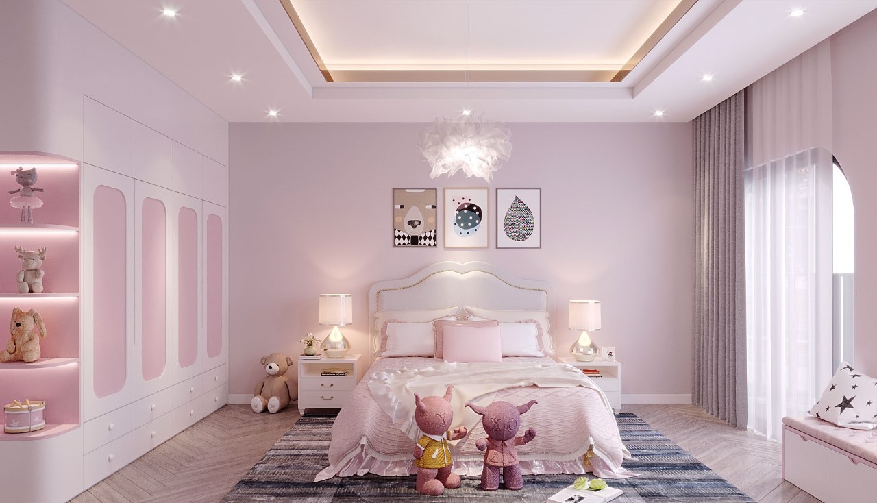 Phối màu hồng tím cho phòng ngủ công chúa đẹp