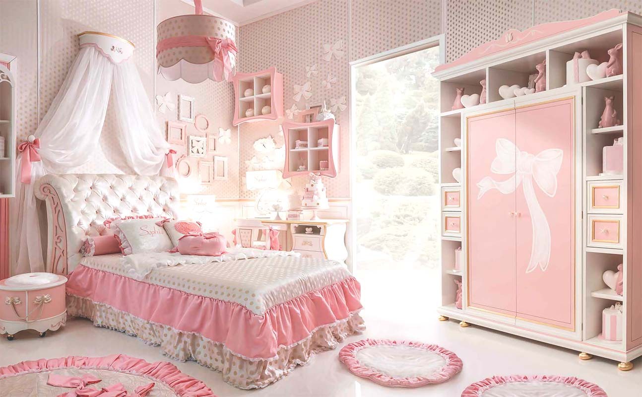 Mẫu phòng ngủ màu hồng có màn công chúa