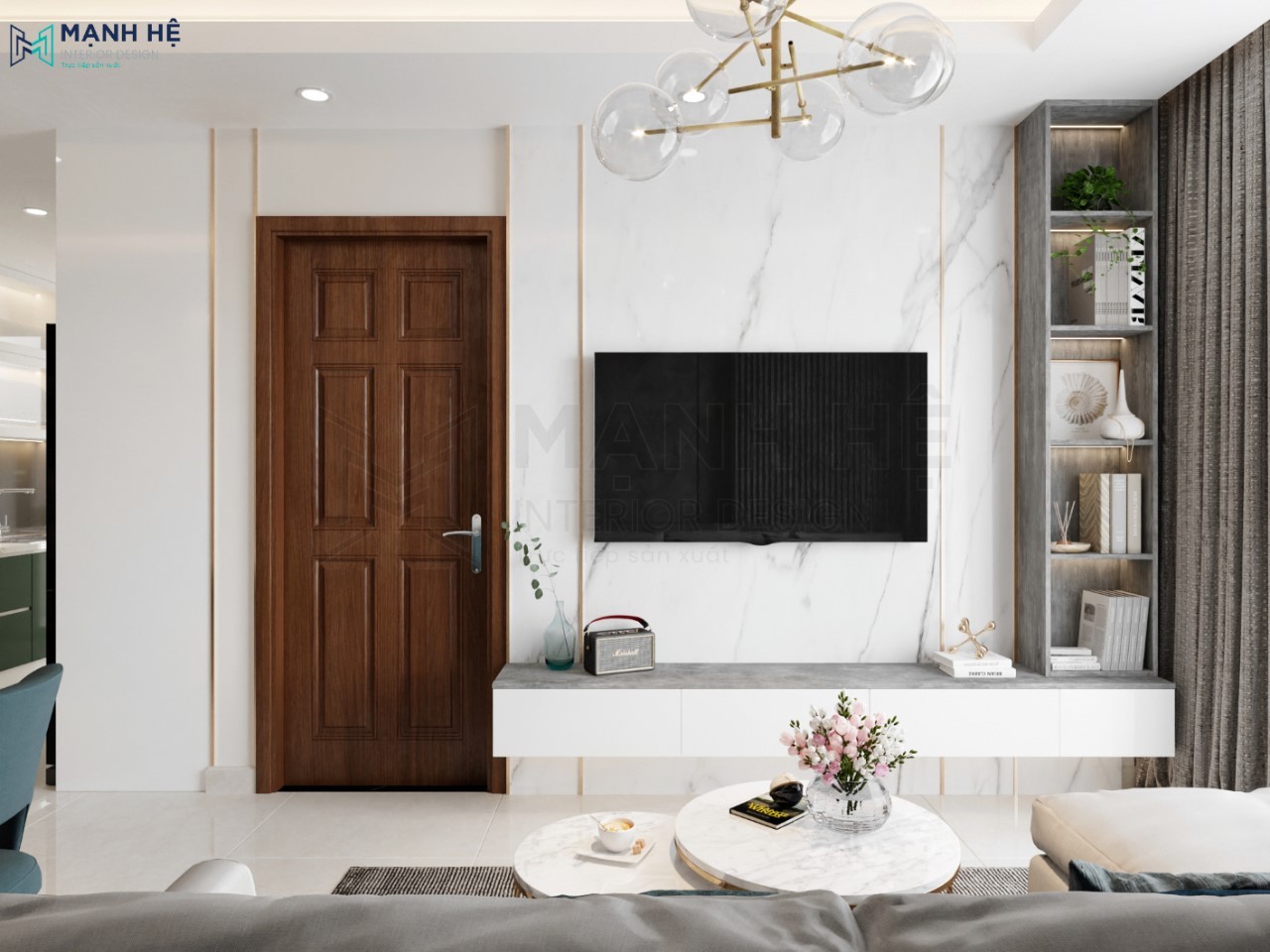 Kệ tivi treo tường phòng khách tiết kiệm diện tích