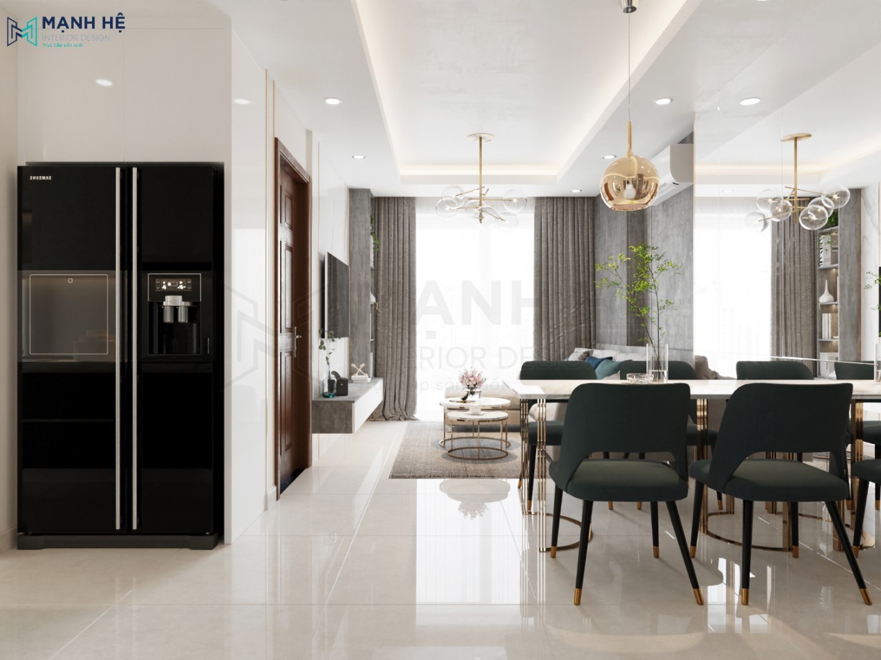 Thiết kế nội thất phòng khách liền bếp