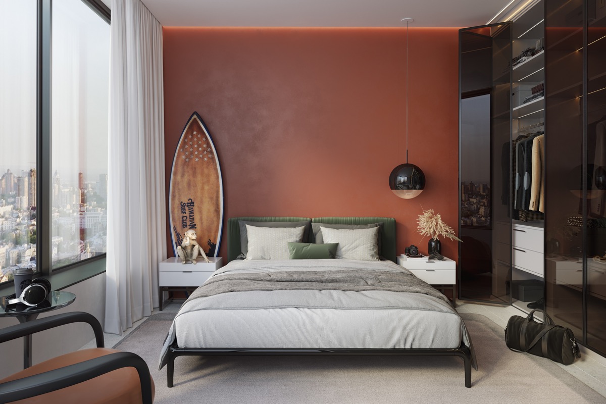 Mẫu 1: Thiết kế phòng ngủ màu đỏ đẹp sang trọng