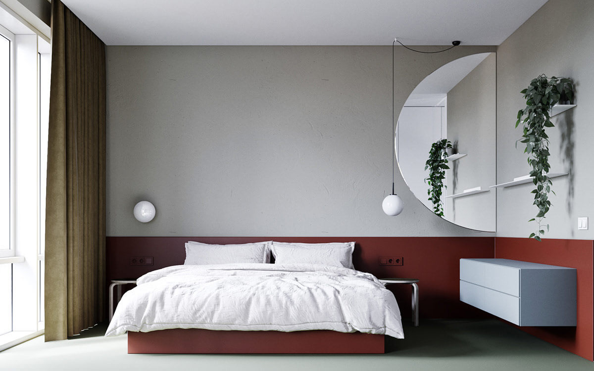 Mẫu 9: Trang trí phòng ngủ với sự kết hợp giữa màu xám và màu đỏ