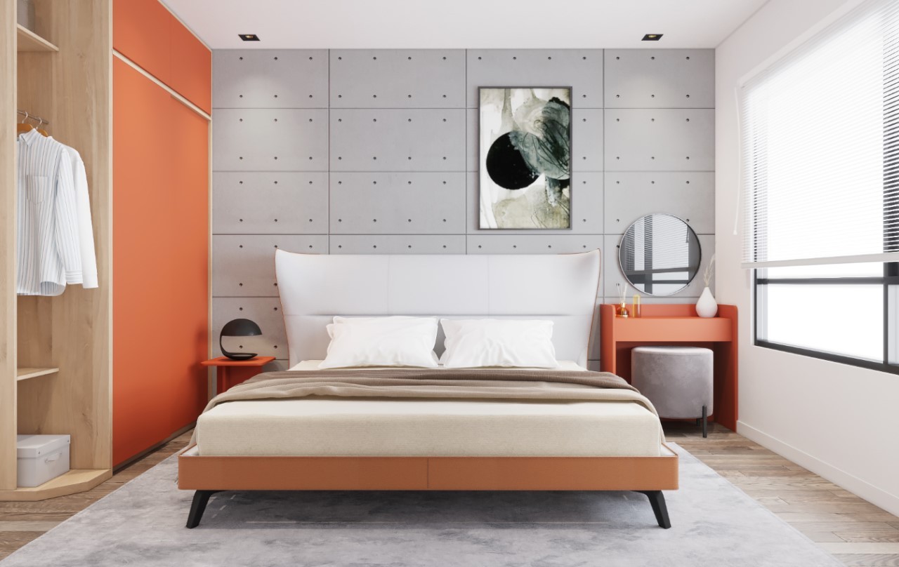 Phối màu cam trắng cho phòng ngủ phong cách hiện đại