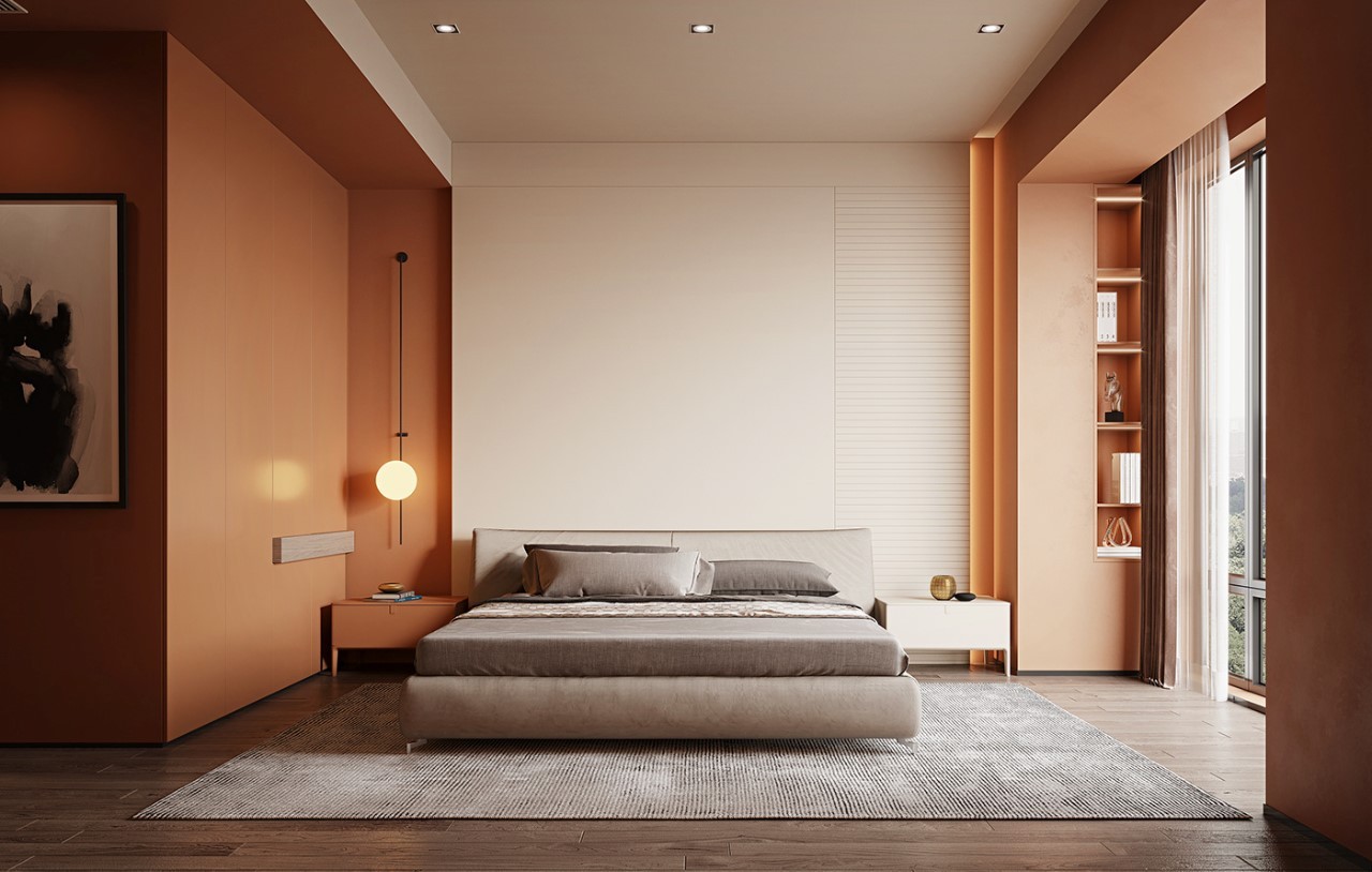 Mẫu phòng ngủ màu cam đào ngọt ngào