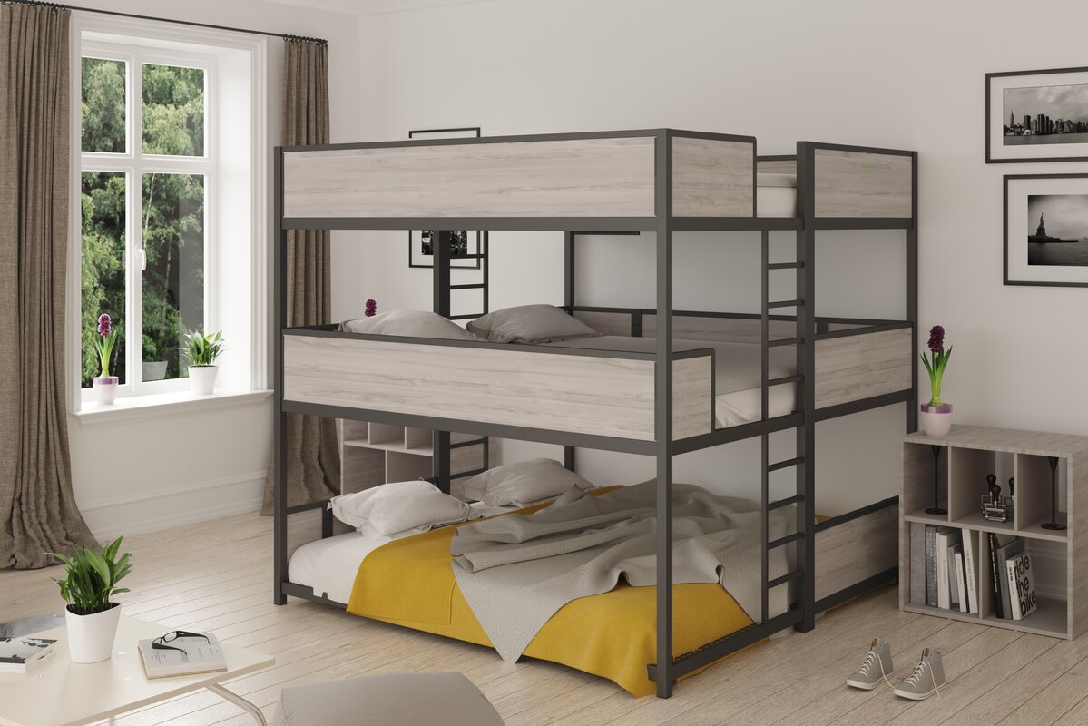 Mẫu giường 3 tầng cho chiều rộng thoải mái có thể dành cho 2 người sử dụng