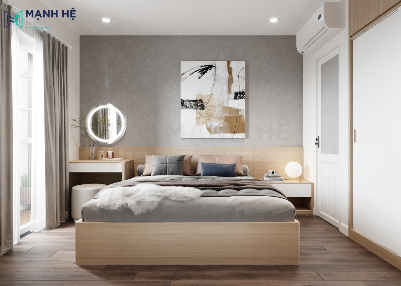 Thiết kế nội thất phòng ngủ master nhỏ với gam màu xám hiện đại
