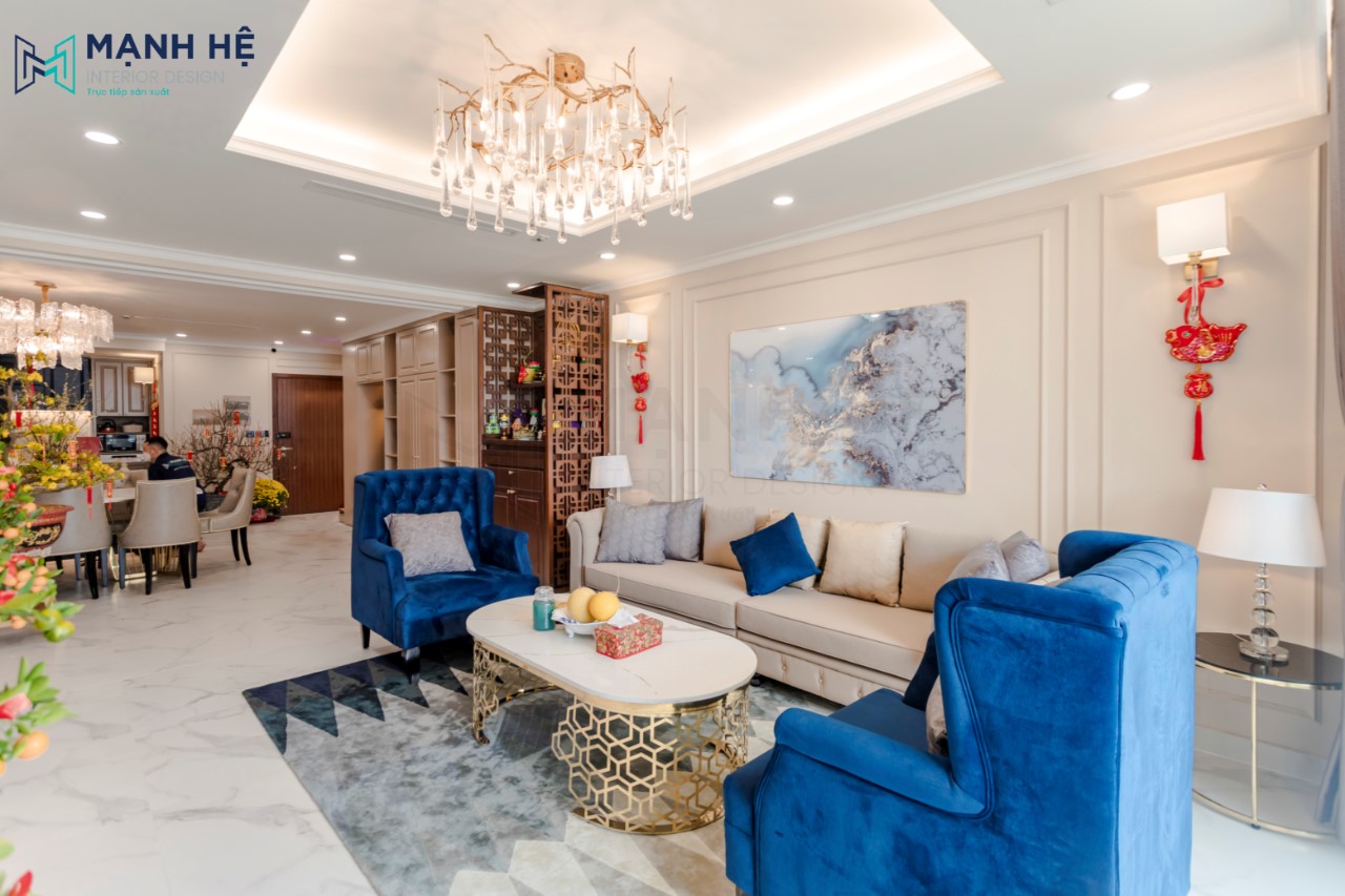 Tổng quan không gian phòng khách căn hộ chung cư phong cách luxury