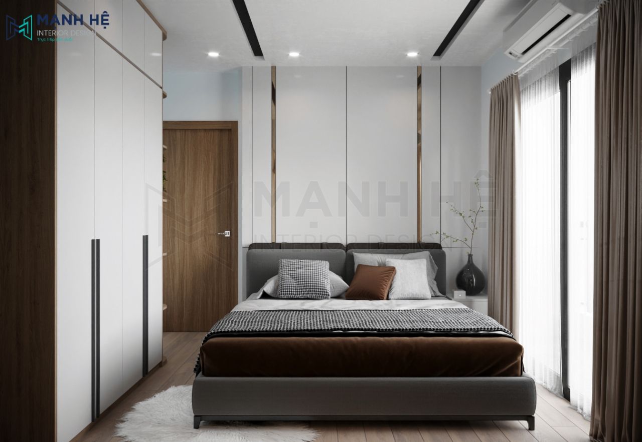 Thiết kế nội thất phòng ngủ master đẹp với gam màu nâu - trắng chủ đạo