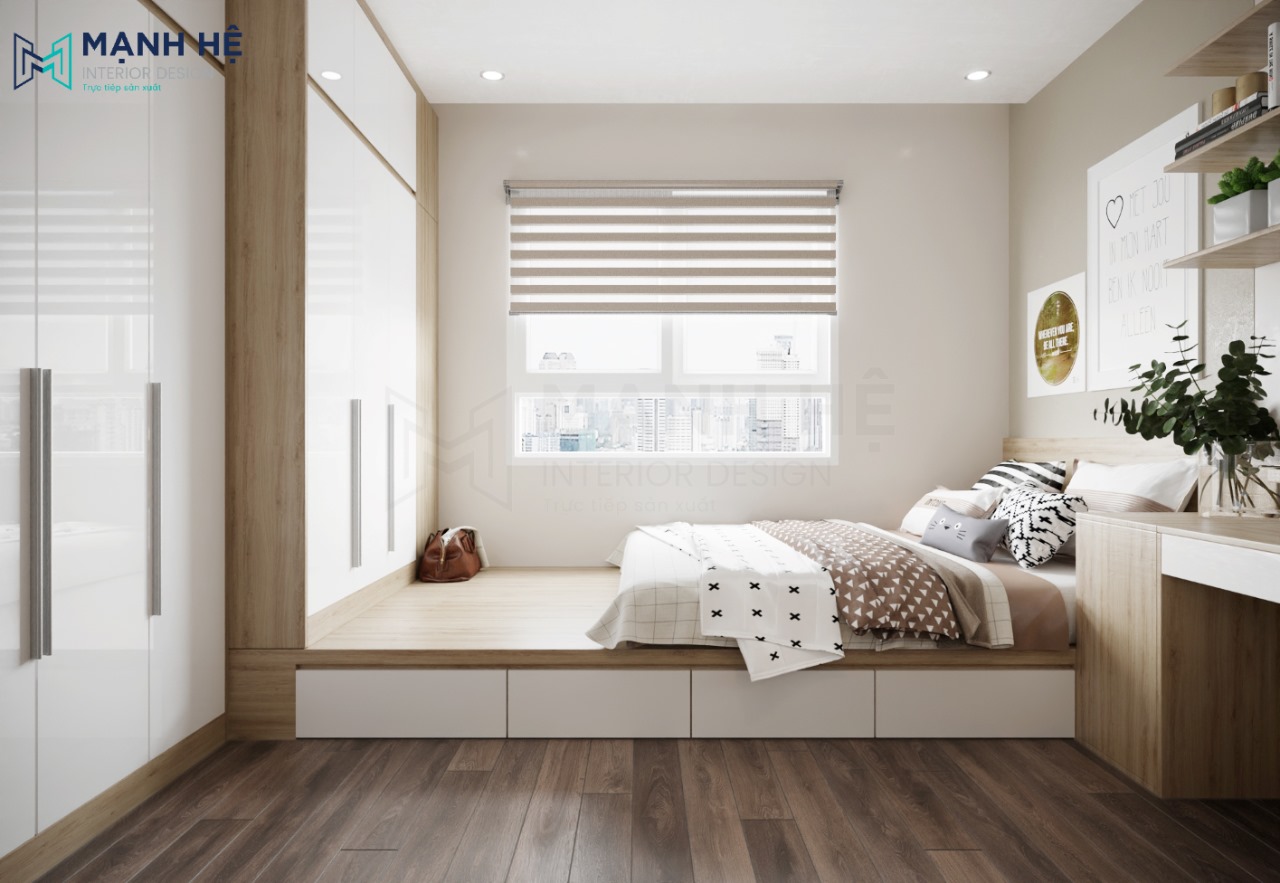 Giường ngủ dạng bục giúp gia tăng không gian chứa đồ đạc