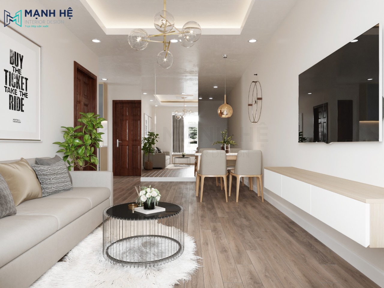 Mẫu thiết kế nội thất chung cư 50m2 tiện ích tối giản diện tích
