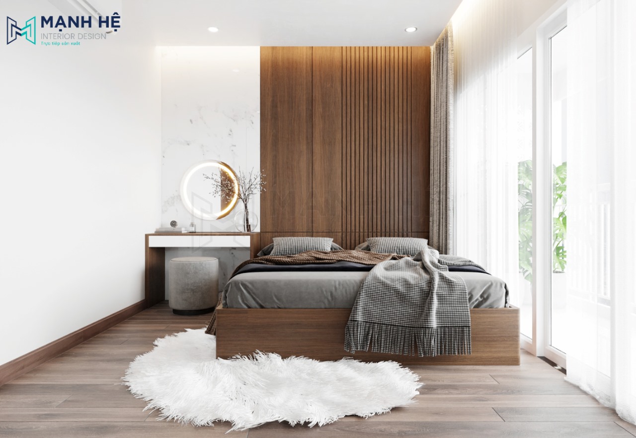 Thiết kế nội thất phòng ngủ master đẹp với đồ nội thất gỗ công nghiệp