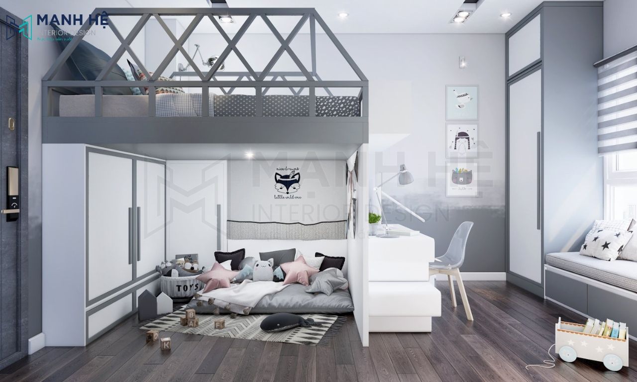 Thiết kế giường tầng kết hợp giường kéo đa năng