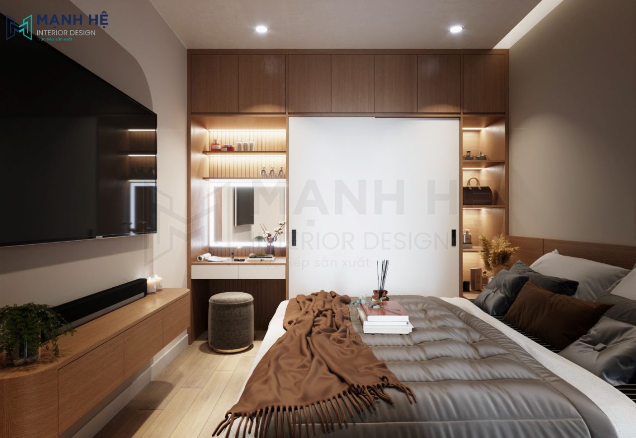 Không gian phòng ngủ master với nội thất hài hòa, sang trọng từ màu sắc cho đến cách bố trí