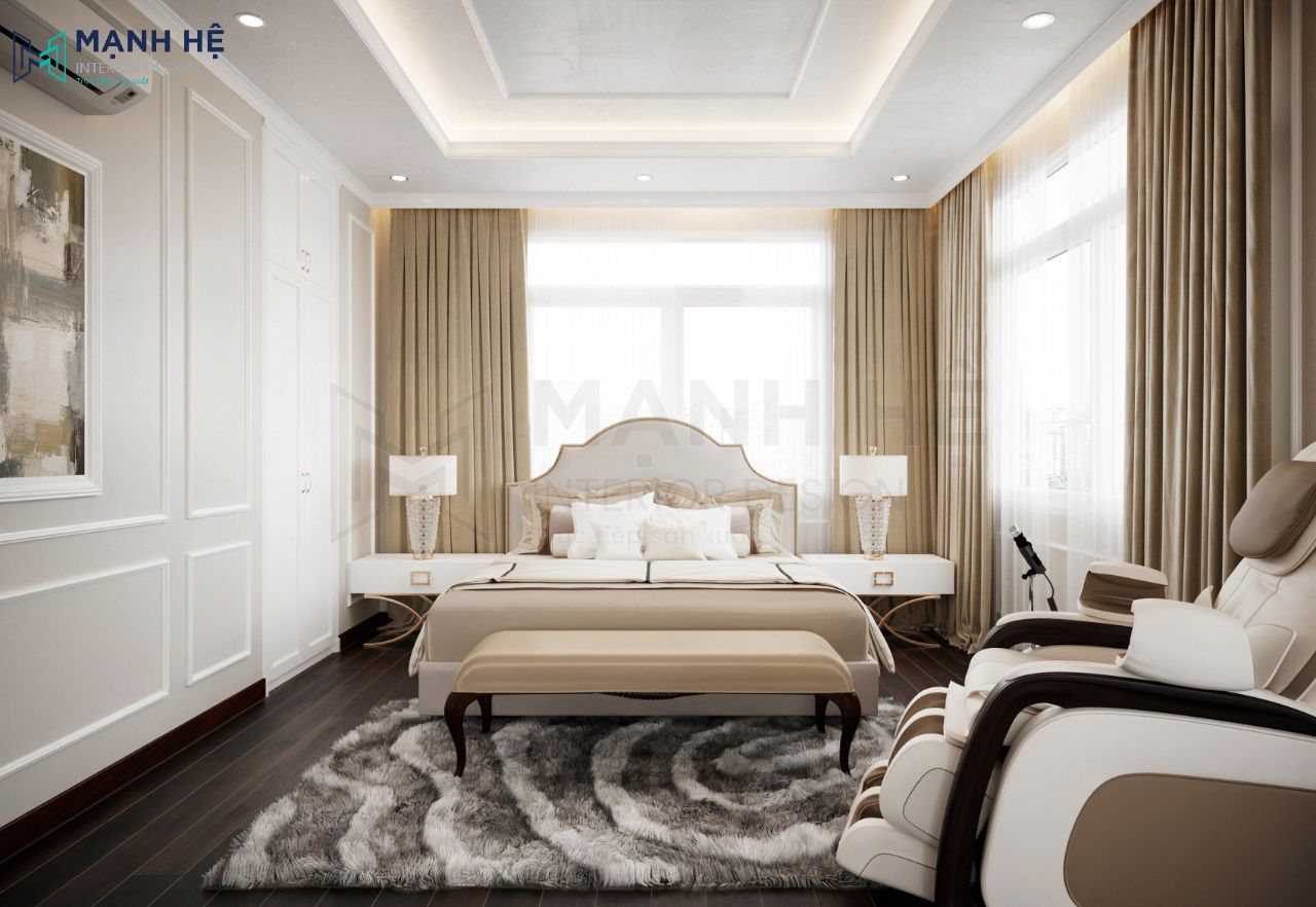 Bộ giường ngủ cùng 2 tab đầu giường phong cách tân cổ điển