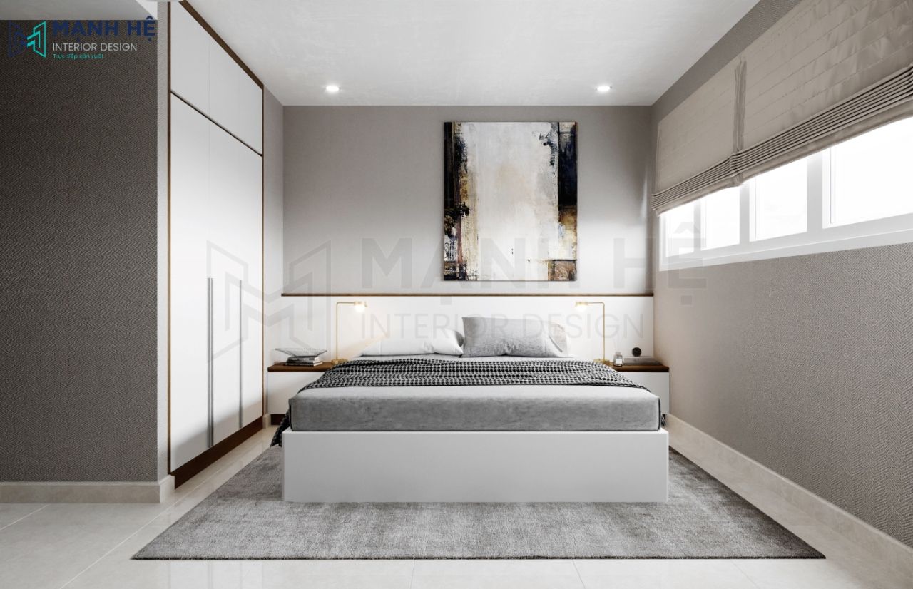 Phòng ngủ master với thiết kế tối giản nhưng vẫn thể hiện được nét riêng của mình
