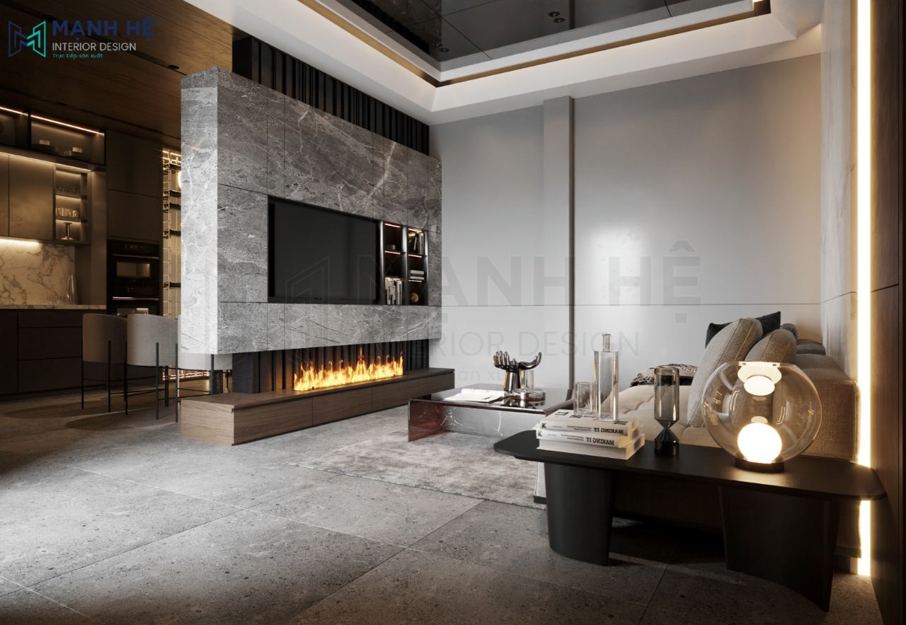 Ốp trần phòng khách bằng gương độc đáo