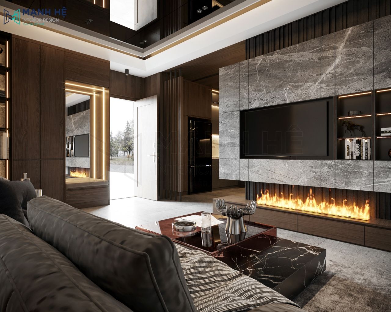 Màu nâu gỗ trầm là gam màu chủ đạo cho tổng thể