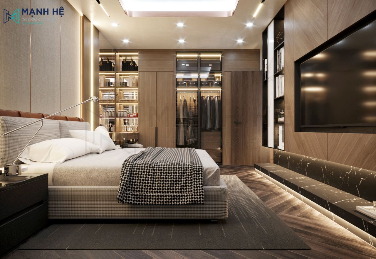 Tổng thể không gian phòng ngủ toát lên vẻ đẹp thời thượng