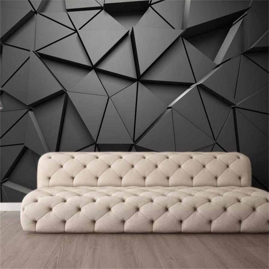 Giấy dán tường 3D phòng khách hình khối tam giác đẹp, sang chảnh