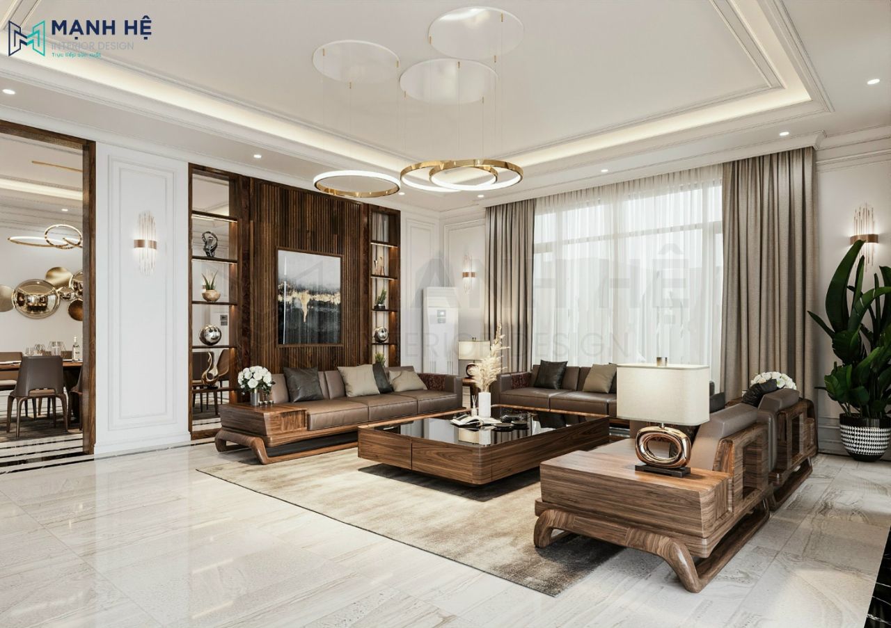 Thiết kế nội thất phòng khách theo phong cách sang trọng, cao cấp