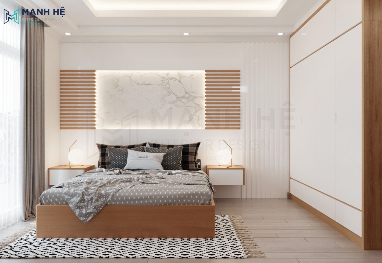 Nội thất phòng ngủ master đẹp với đồ nội thất gỗ công nghiệp