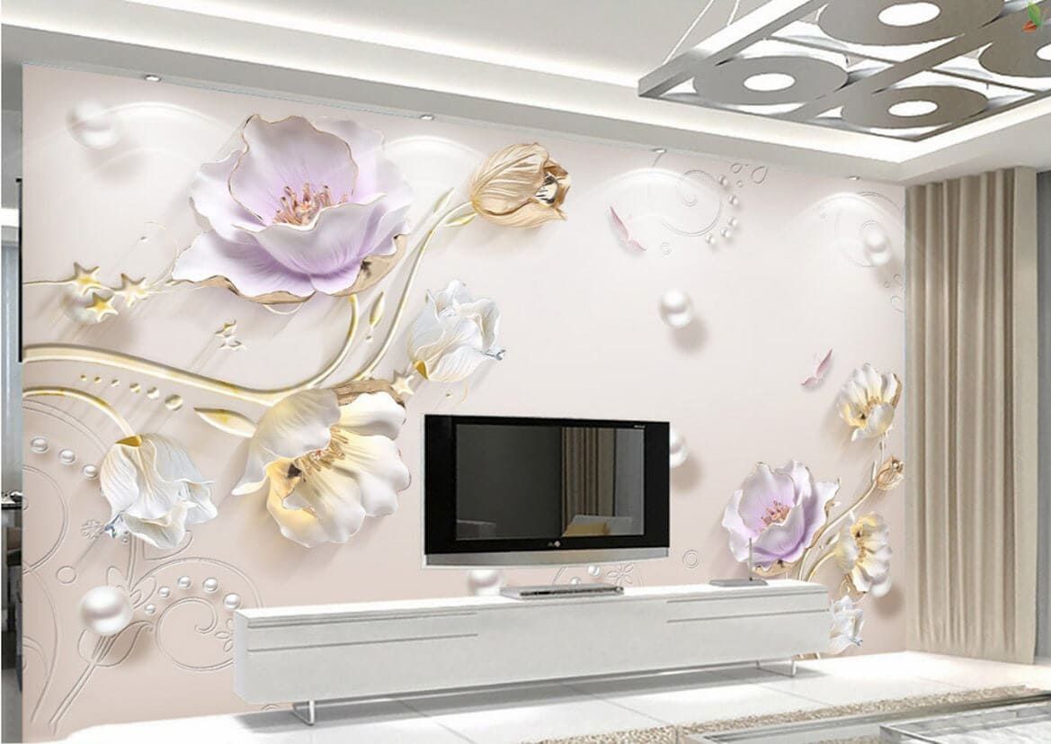 Mẫu 15:Giấy dán tường 3D hình bông hoa được dùng phổ biến cho những căn hộ và văn phòng