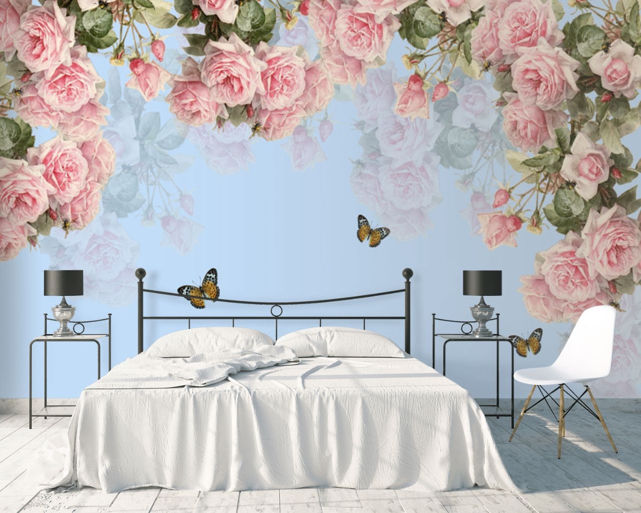 Tranh dán tường 3D phòng ngủ với hoa hồng lãng mạn