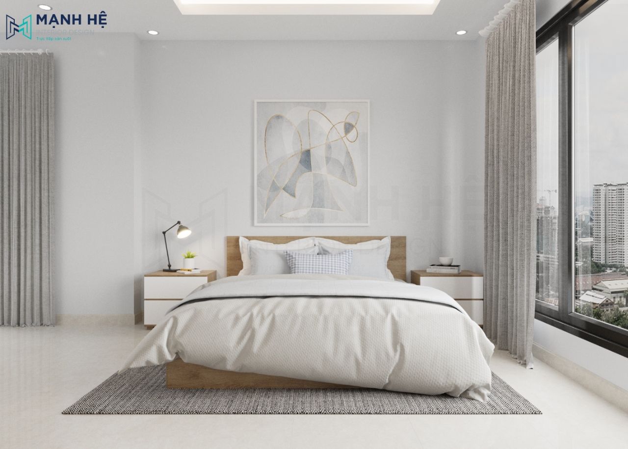Thiết kế phòng ngủ với gam màu trắng - xám hiện đại