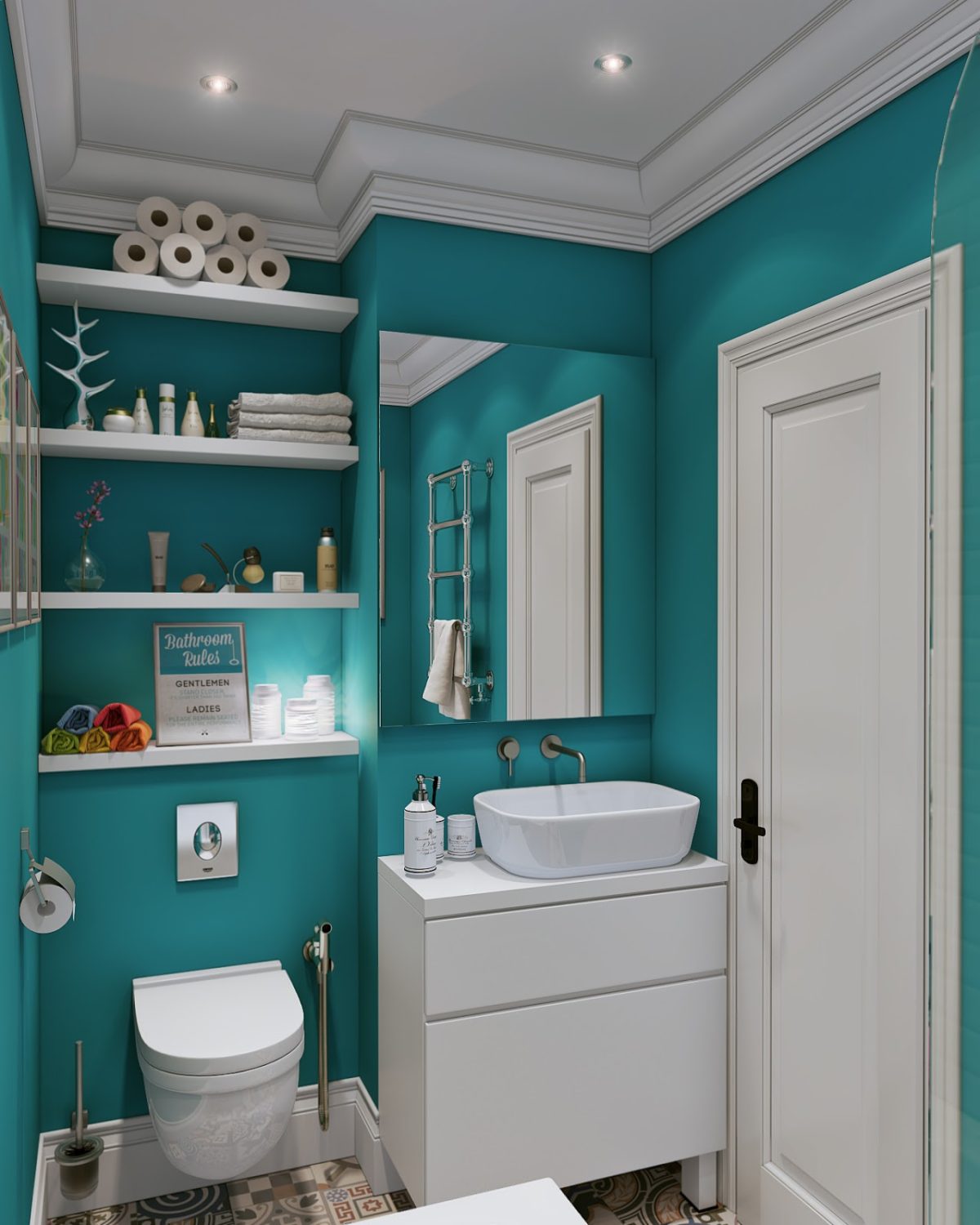phòng tắm đẹp và sản suẩ nhờ vào màu sắc hài hòa.