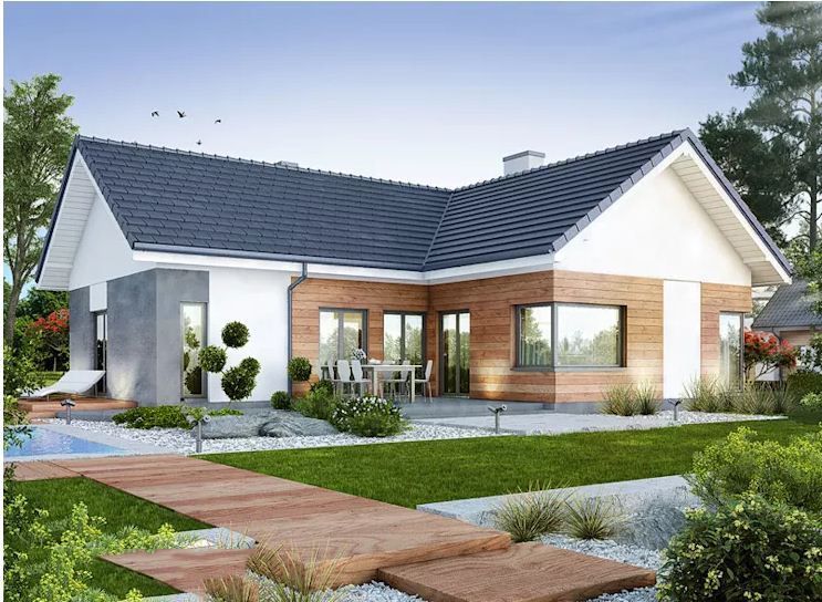 Mẫu thiết kế nhà cấp 4 mái thái 3 phòng ngủ nhà vườn tông gỗ