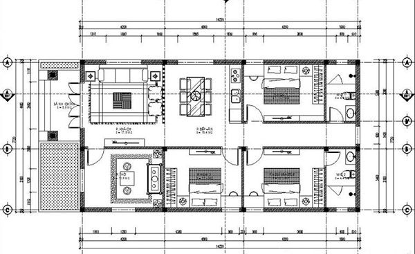 Bản vẽ mẫu nhà cấp 4 mái thái 3 phòng ngủ 120m2 ngói xanh