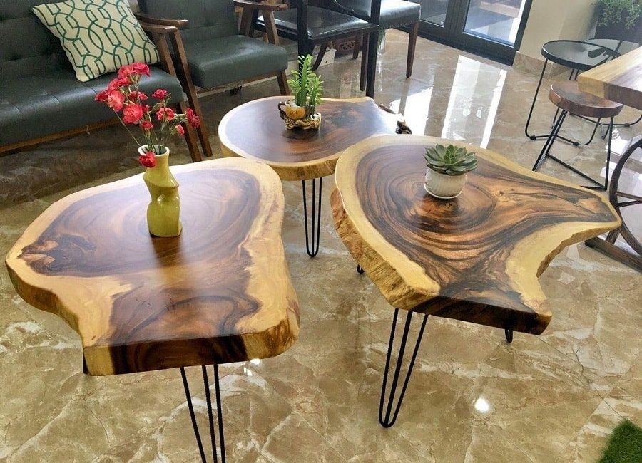 Mẫu 5: Thiết kế bàn trà tròn gỗ nguyên khối ấn tượng