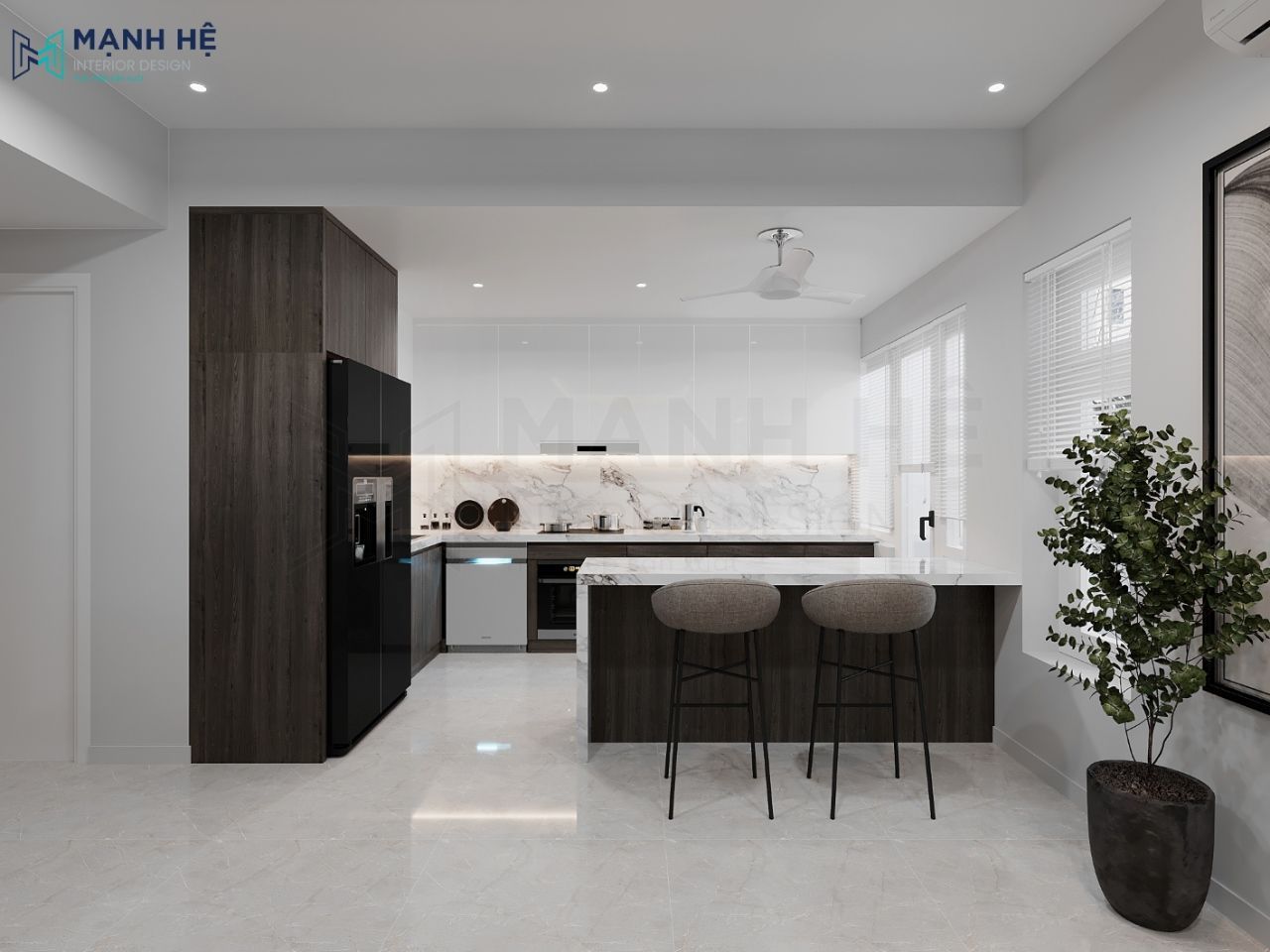 Bàn đảo bếp vừa có thể làm quầy bar